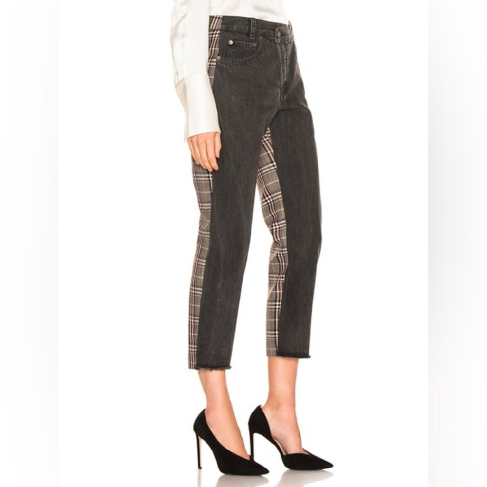 Monse two sided black plaid jeans asymmetrical front fly